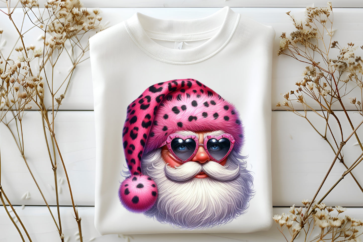 Santa Claus Pink Christmas Clipart PNG Bundle | Leopard Print Santa, Pink Christmas Santa & Heart Sunglasses