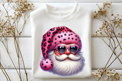 Santa Claus Pink Christmas Clipart PNG Bundle | Leopard Print Santa, Pink Christmas Santa & Heart Sunglasses