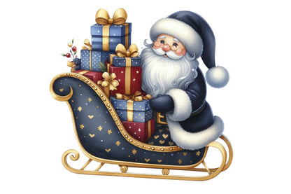 Christmas Santa Claus Clipart PNG Bundle | Watercolor Santa, Reindeer, Sleigh, Gifts, Christmas Train & Holiday Clipart