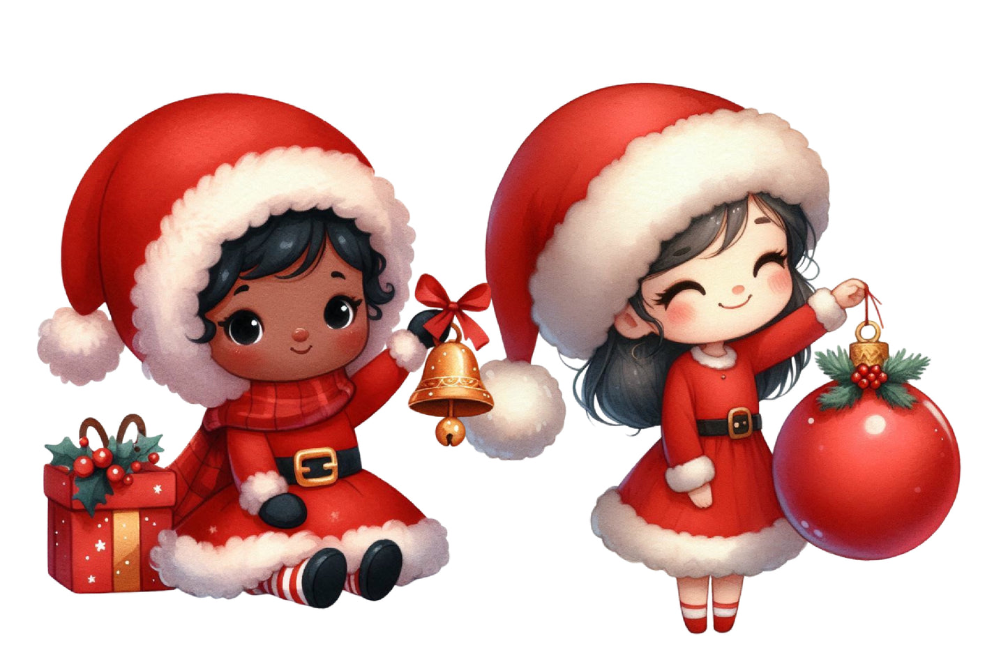 Christmas Black Girl Clipart PNG Bundle | Black Christmas Girls, Santa Hats, Holiday Dresses & Festive Winter Clipart