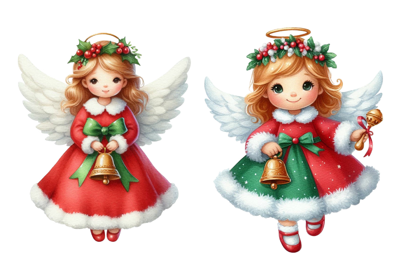 Christmas Angels Clipart PNG Bundle | Watercolor Heavenly Christmas Angel Clipart | Holiday Angel PNG