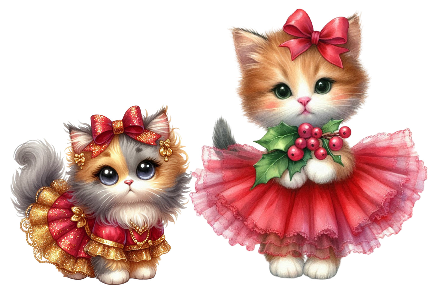 Kitten Christmas Watercolor Clipart PNG Bundle | Cute Christmas Cat PNG | Christmas Kitten Sublimation