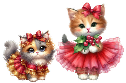 Kitten Christmas Watercolor Clipart PNG Bundle | Cute Christmas Cat PNG | Christmas Kitten Sublimation
