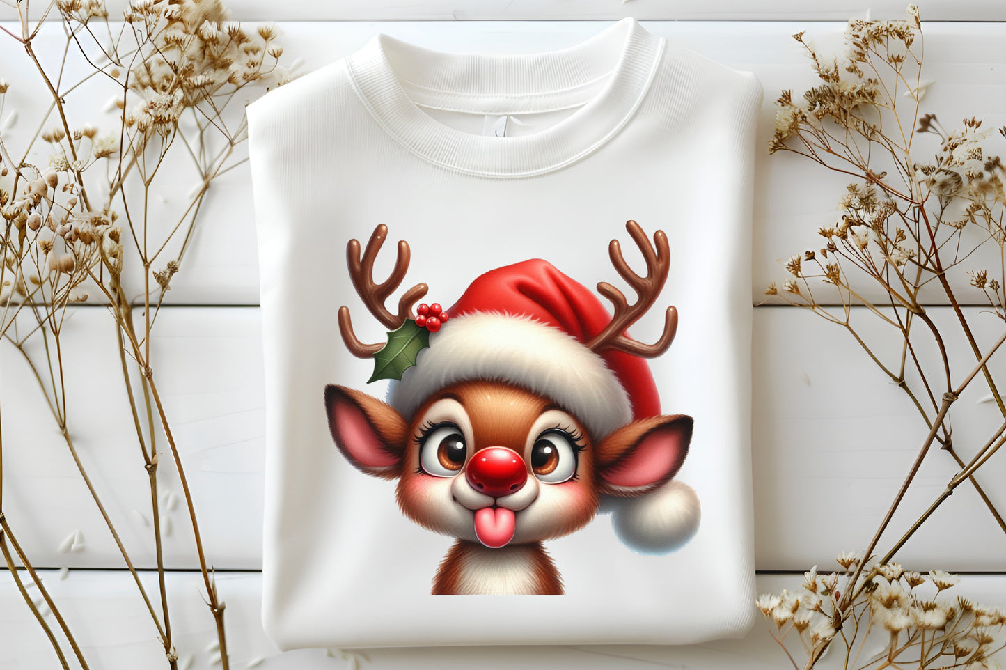Watercolor Funny Reindeer Clipart PNG Bundle | Cute Christmas Reindeer, Rudolph & Holiday Characters