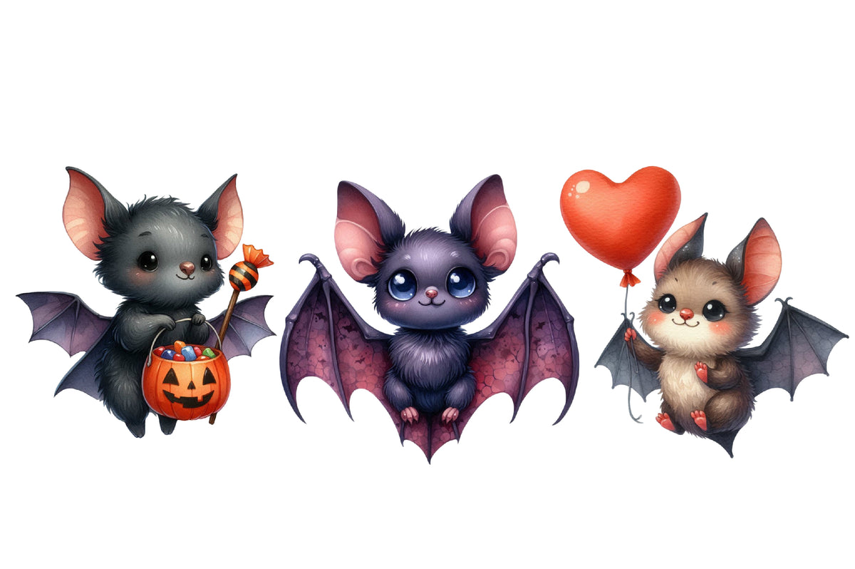 Halloween Bats Clipart PNG Bundle | Cute Bat PNG, Witch Bat Clipart, Kawaii Halloween Bat, Spooky Bat Sublimation
