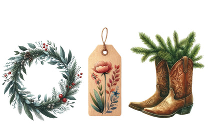 Neutral Christmas Clipart PNG Bundle | Rustic Christmas Watercolor Clipart | Woodland Holiday Sublimation PNG
