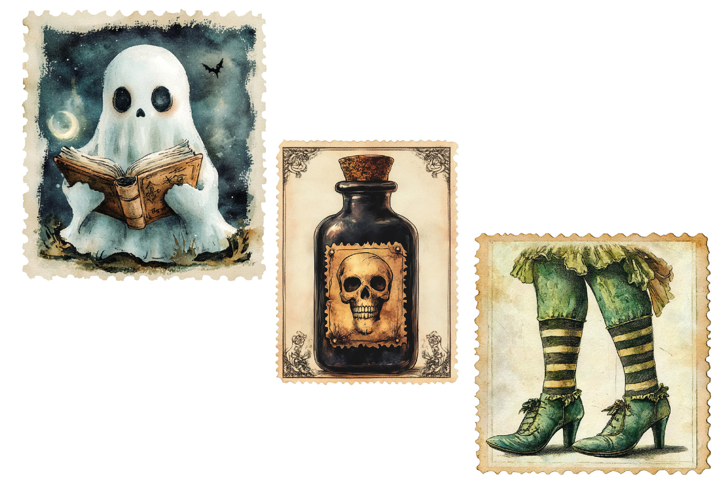Halloween Postage Stamp Clipart PNG | Vintage Spooky Postage Stamps, Gothic Halloween Ephemera