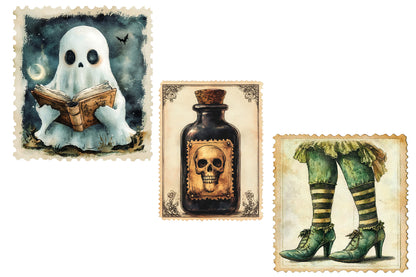Halloween Postage Stamp Clipart PNG | Vintage Spooky Postage Stamps, Gothic Halloween Ephemera