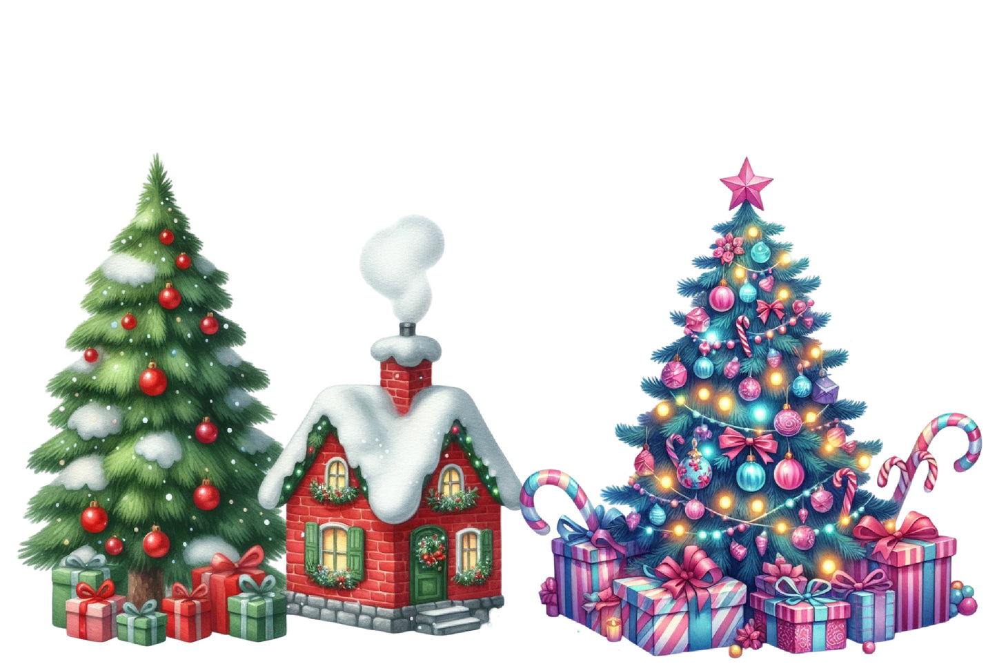 Christmas Tree Clipart PNG Bundle | Watercolor Cute Christmas Tree Clipart | Festive Holiday Tree Sublimation PNG