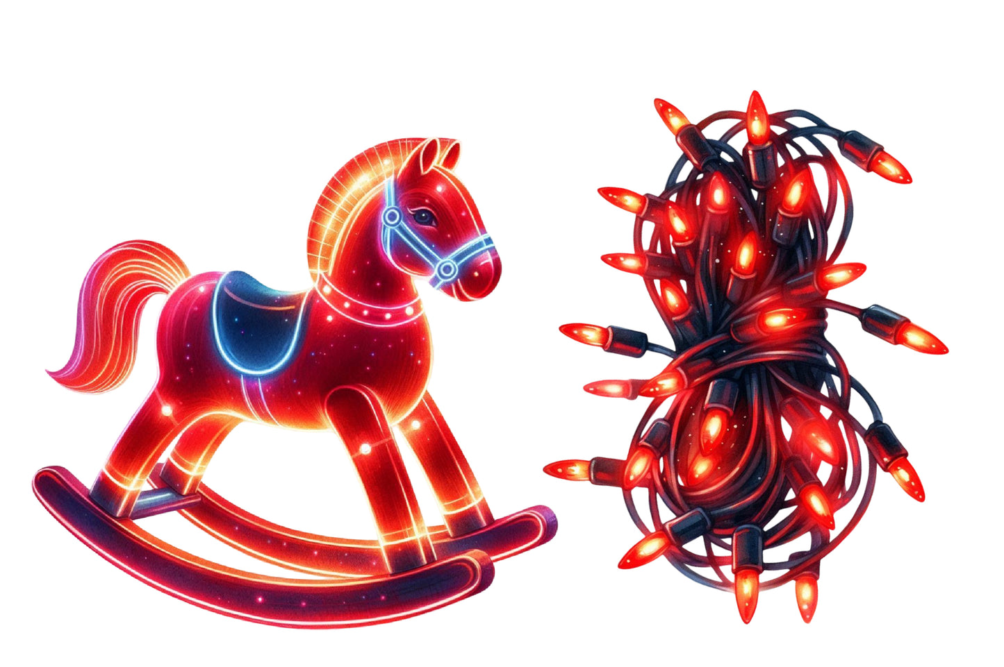 Red Neon Christmas Clipart PNG Bundle | Glowing Christmas PNG | Neon Holiday Sublimation