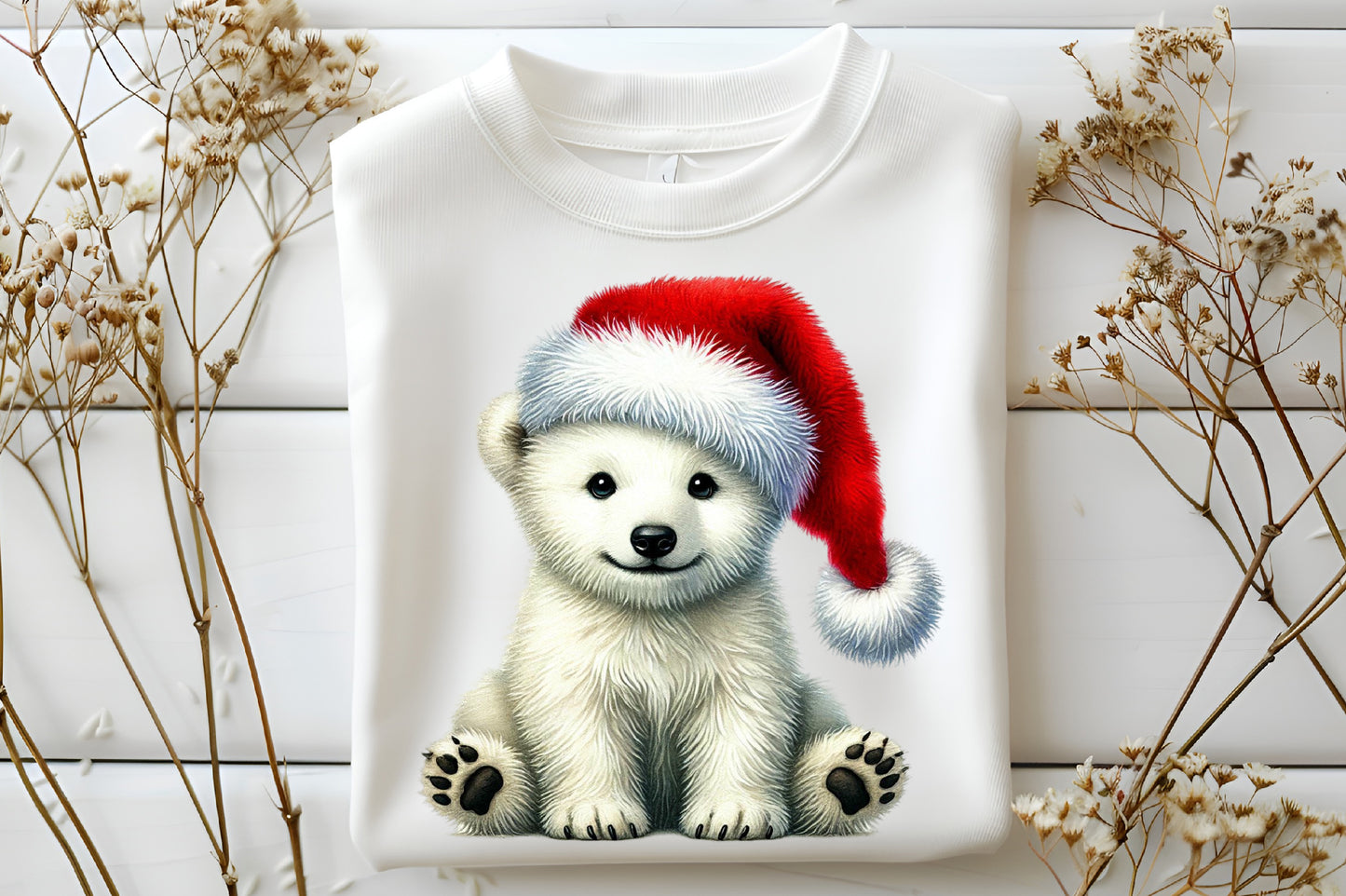 Watercolor Christmas Polar Bear Clipart PNG Bundle | Cute Santa Polar Bear