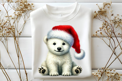 Watercolor Christmas Polar Bear Clipart PNG Bundle | Cute Santa Polar Bear