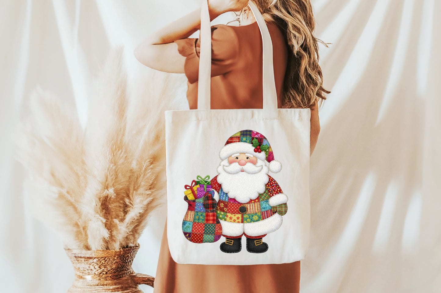 Patchwork Santa Christmas Sublimation PNG