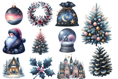Christmas Clipart Watercolor PNG Bundle | Winter Holiday Clipart | Christmas Sublimation