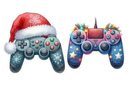 Christmas Gaming Controllers Clipart PNG Bundle | Watercolor Festive Game Controller Clipart | Gamer Christmas Sublimation PNG