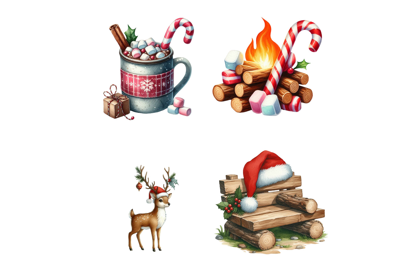 Christmas Camping Clipart PNG Bundle | Watercolor Cozy Holiday Camping Clipart | Festive Winter Camping PNG