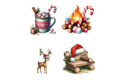 Christmas Camping Clipart PNG Bundle | Watercolor Cozy Holiday Camping Clipart | Festive Winter Camping PNG