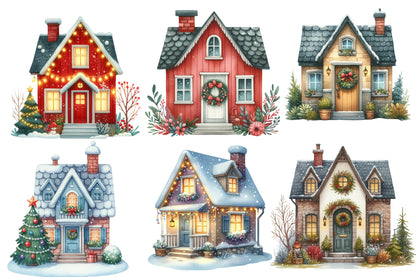 Christmas Home Clipart Bundle PNG | Watercolor Cozy Christmas Home Clipart | Holiday House Sublimation PNG