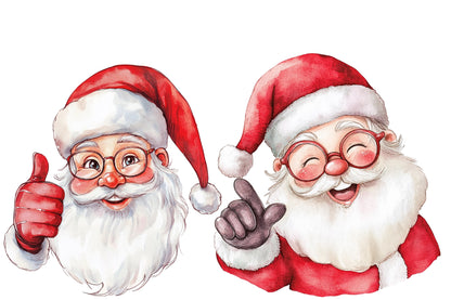Santa Claus Face Watercolor Clipart PNG Bundle | Christmas Santa Face PNG | Santa Head Sublimation
