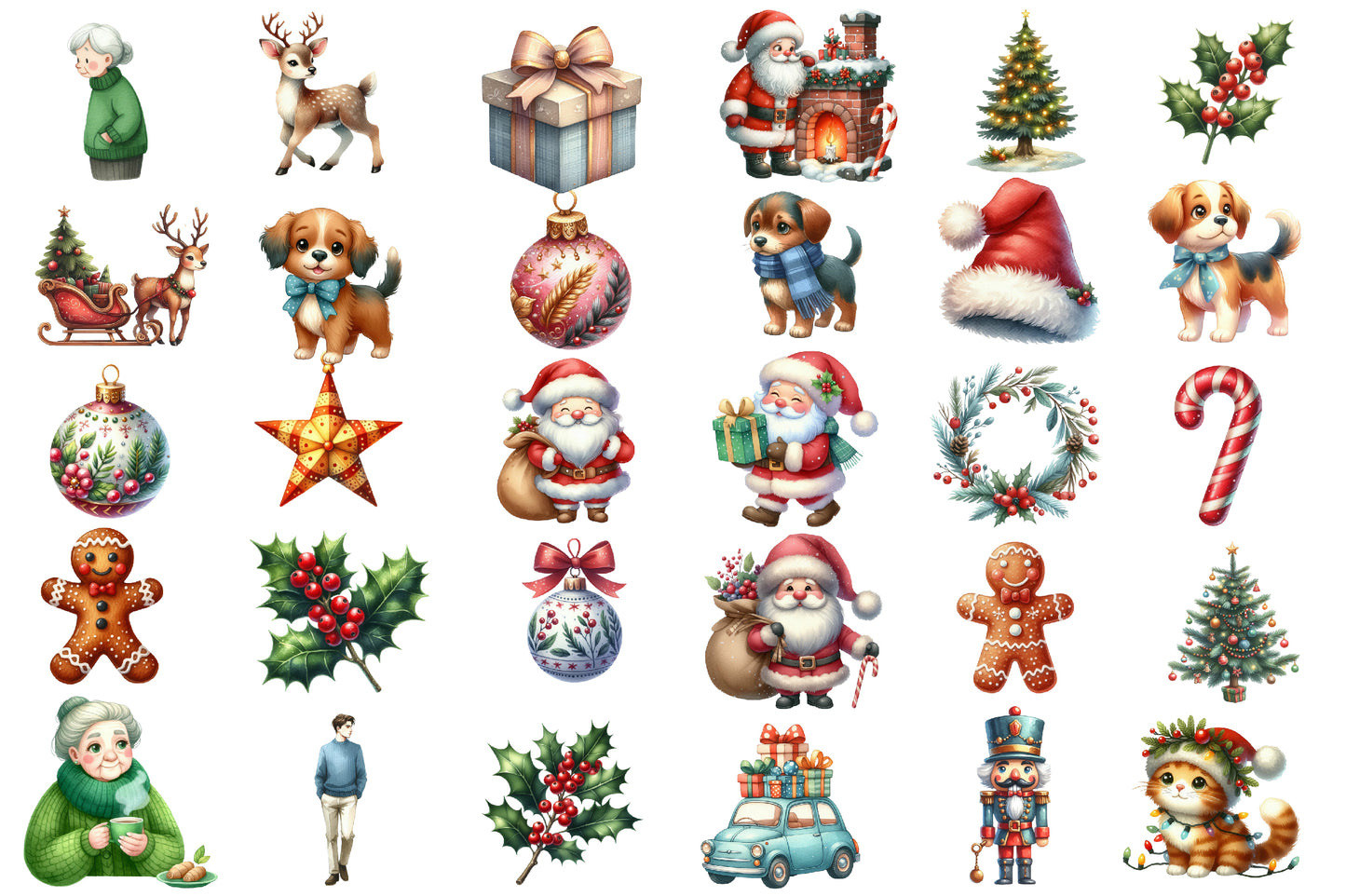 Christmas Family Clipart PNG Bundle | Watercolor Happy Christmas Family Clipart | Holiday Family Sublimation PNG