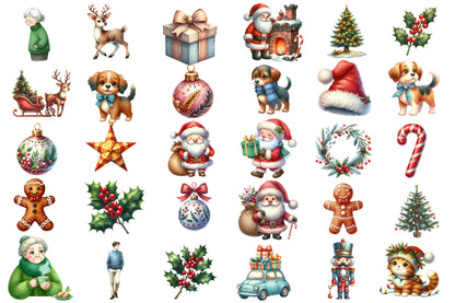 Christmas Family Clipart PNG Bundle | Watercolor Happy Christmas Family Clipart | Holiday Family Sublimation PNG
