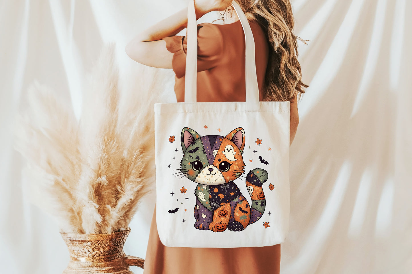Patchwork Halloween Cat Sublimation PNG