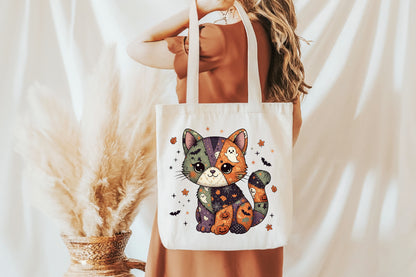 Patchwork Halloween Cat Sublimation PNG
