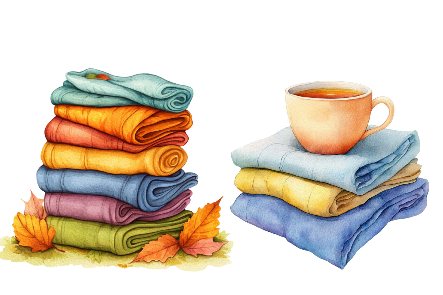 Autumn Laundry Clipart PNG Bundle | Fall Cozy Laundry Watercolor Clipart | Rustic Clothing Sublimation PNG