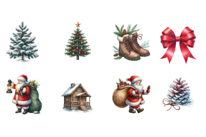 Christmas Rustic Winter Watercolor Clipart PNG Bundle | Cozy Rustic Christmas Clipart | Winter Christmas Sublimation PNG