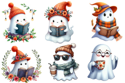 Funny Halloween Ghost Clipart PNG Bundle | Cute Ghost PNG, Kawaii Halloween Ghost, Cozy Fall Ghost, Ghost Sublimation,