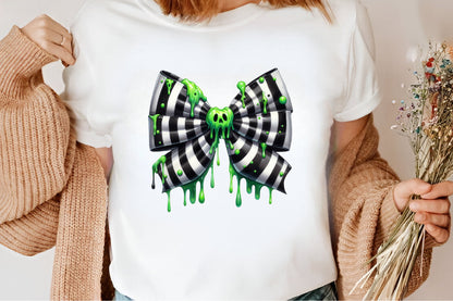 Halloween Slime Bow PNG Striped Gothic Coquette Skull Bow