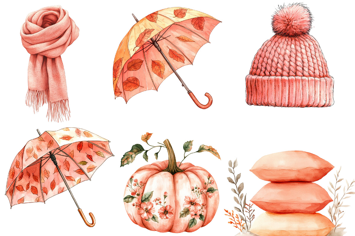 Autumn Clipart PNG Bundle | Cozy Fall Sweater, Scarf, Pumpkin,