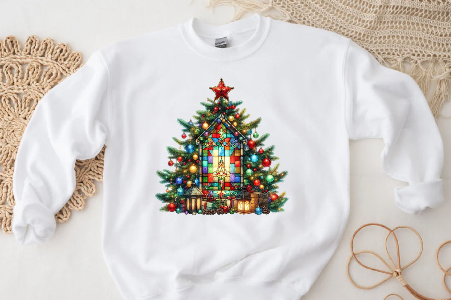 Stained Glass Christmas Trees Clipart PNG Bundle | Colorful Watercolor Christmas Tree, Ornament & Holiday Designs