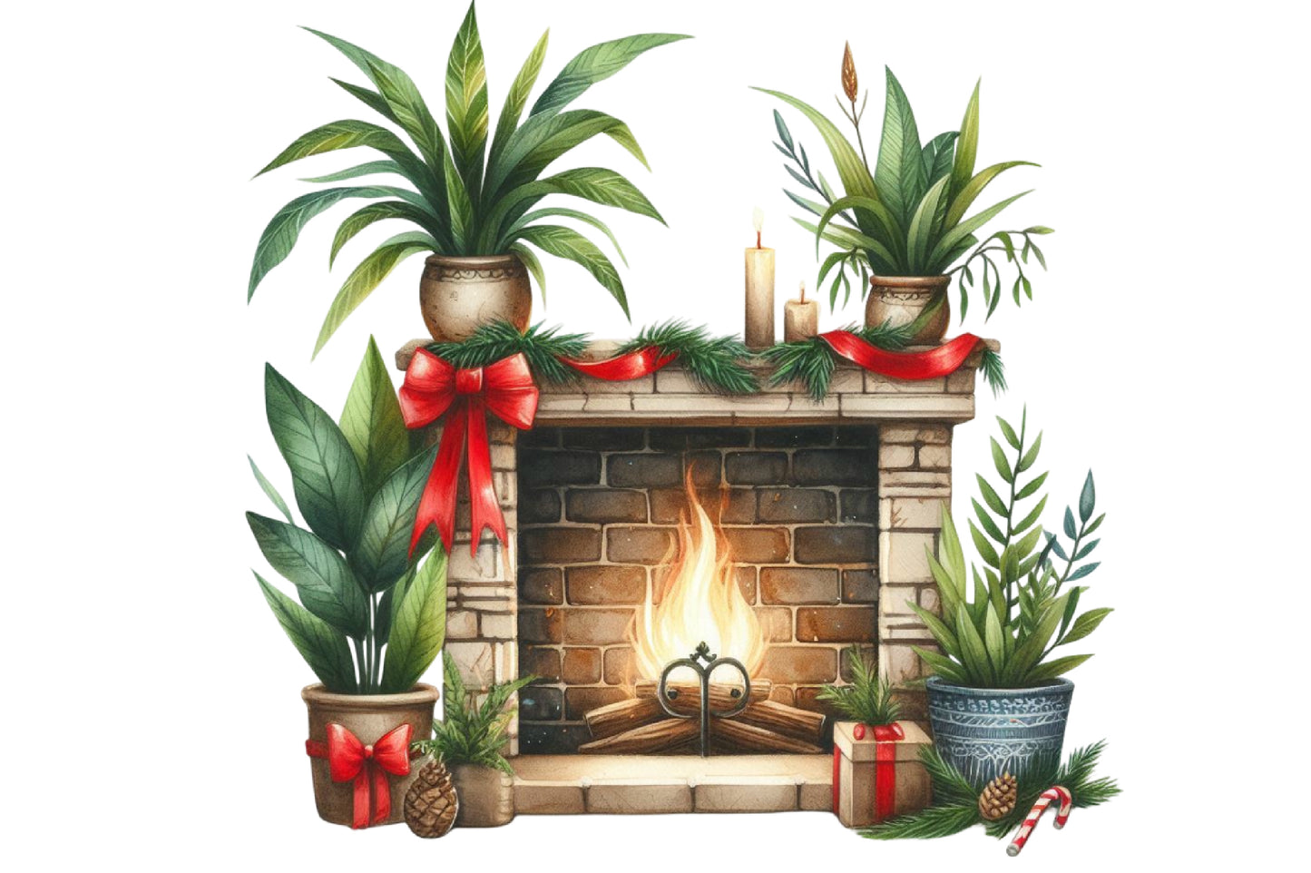 Christmas Fireplace Clipart PNG Bundle | Watercolor Cozy Christmas Fireplace Clipart | Holiday Fireplace Sublimation PNG