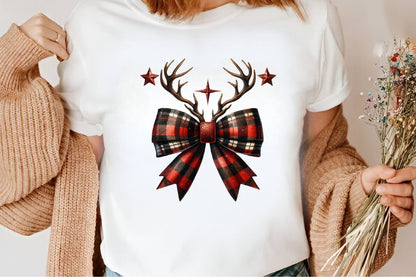 Christmas Reindeer Bow PNG Plaid Antler Holiday Christmas Sublimation
