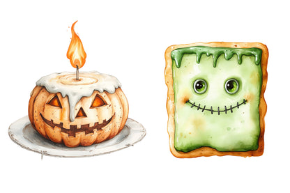 Watercolor Halloween Cookies Clipart PNG Bundle | Spooky Cookies, Pumpkin, Ghost, Witch & Bat Treats PNG