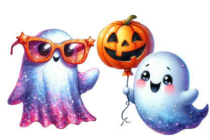 Cute Boo Halloween Watercolor Clipart PNG Bundle | Kawaii Ghost Halloween Clipart | Cute Spooky Sublimation PNG