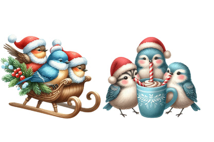 Christmas Funny Three Birds Sublimation PNG Bundle | Watercolor Cute Holiday Bird Trio Clipart | Funny Christmas Birds PNG
