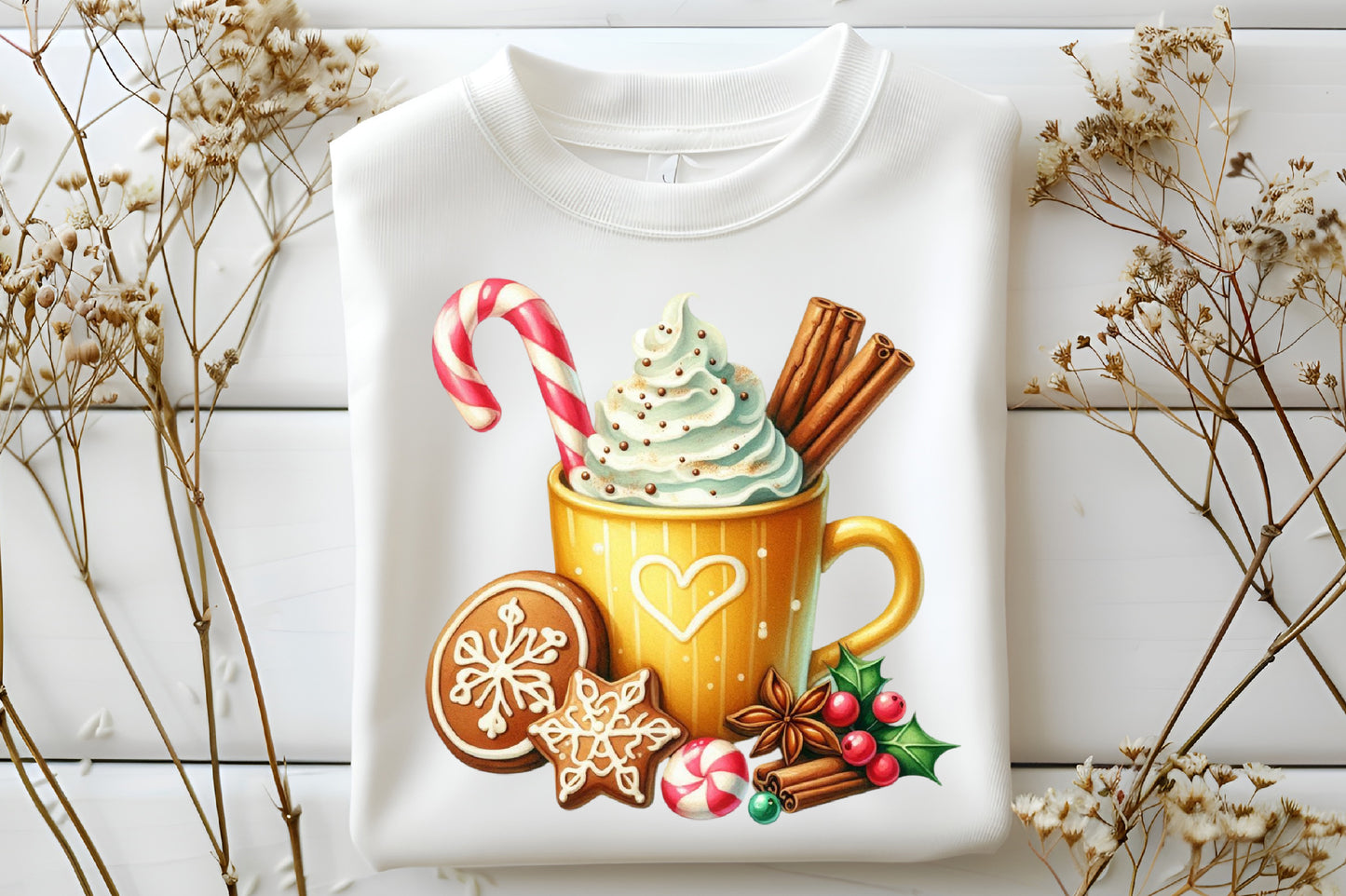Watercolor Christmas Hot Cocoa Clipart PNG Bundle | Gingerbread Cocoa & Candy Cane