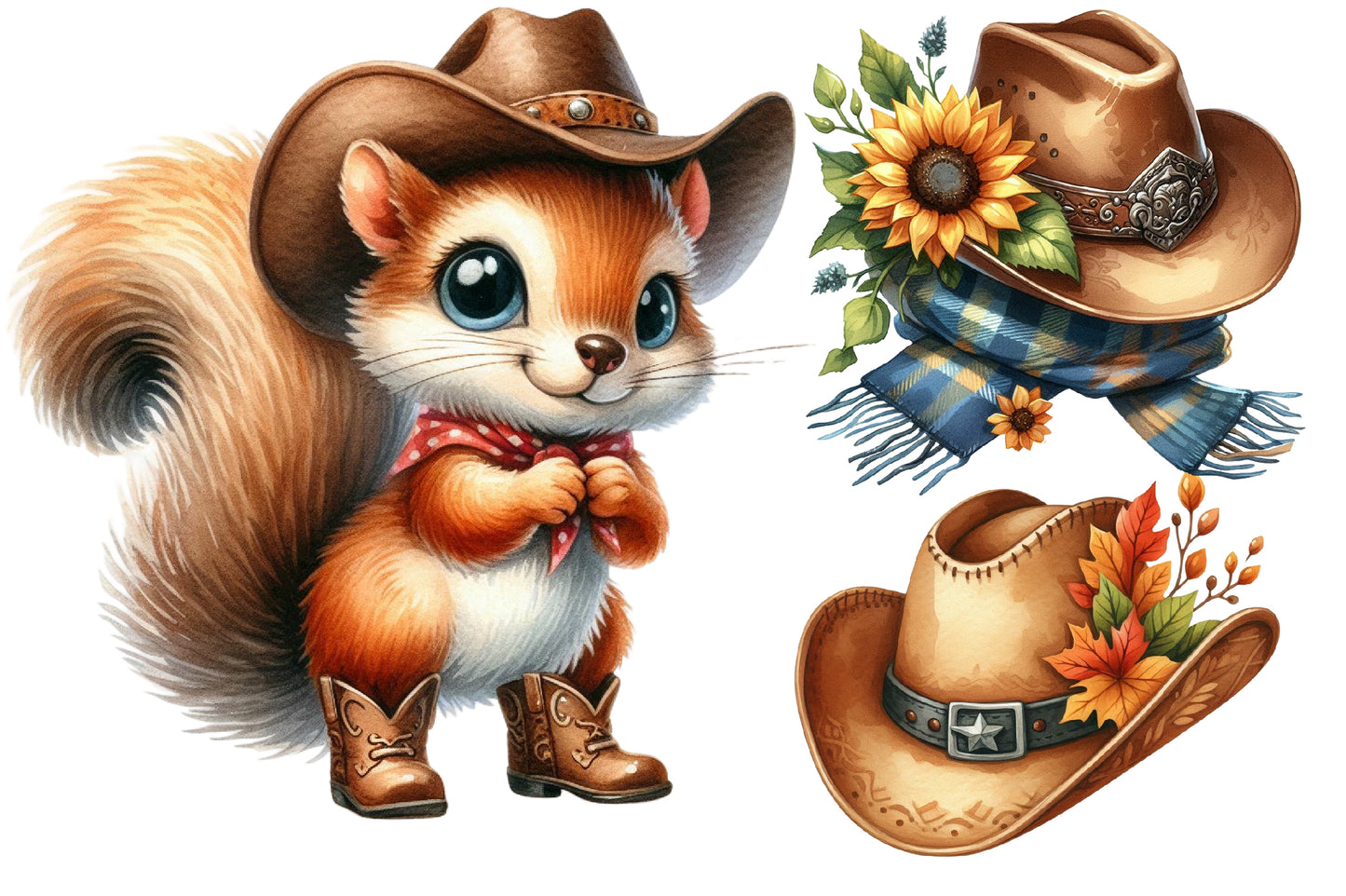 Cowboy Autumn Watercolor Clipart PNG Bundle | Western Fall Clipart | Autumn Sublimation