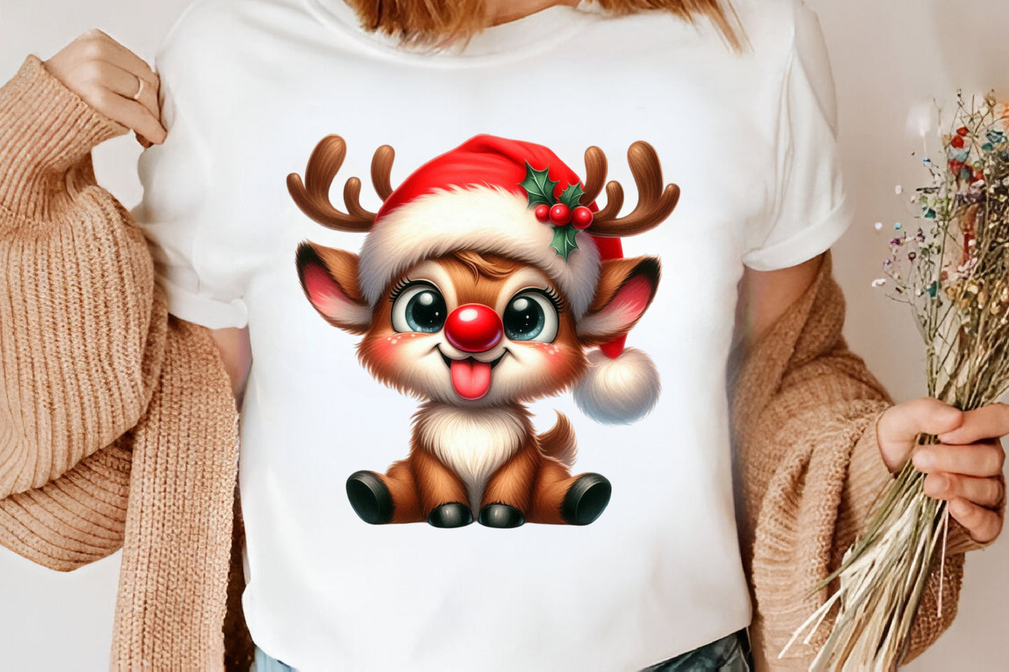 Watercolor Funny Reindeer Clipart PNG Bundle | Cute Christmas Reindeer, Rudolph & Holiday Characters