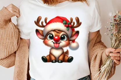 Watercolor Funny Reindeer Clipart PNG Bundle | Cute Christmas Reindeer, Rudolph & Holiday Characters