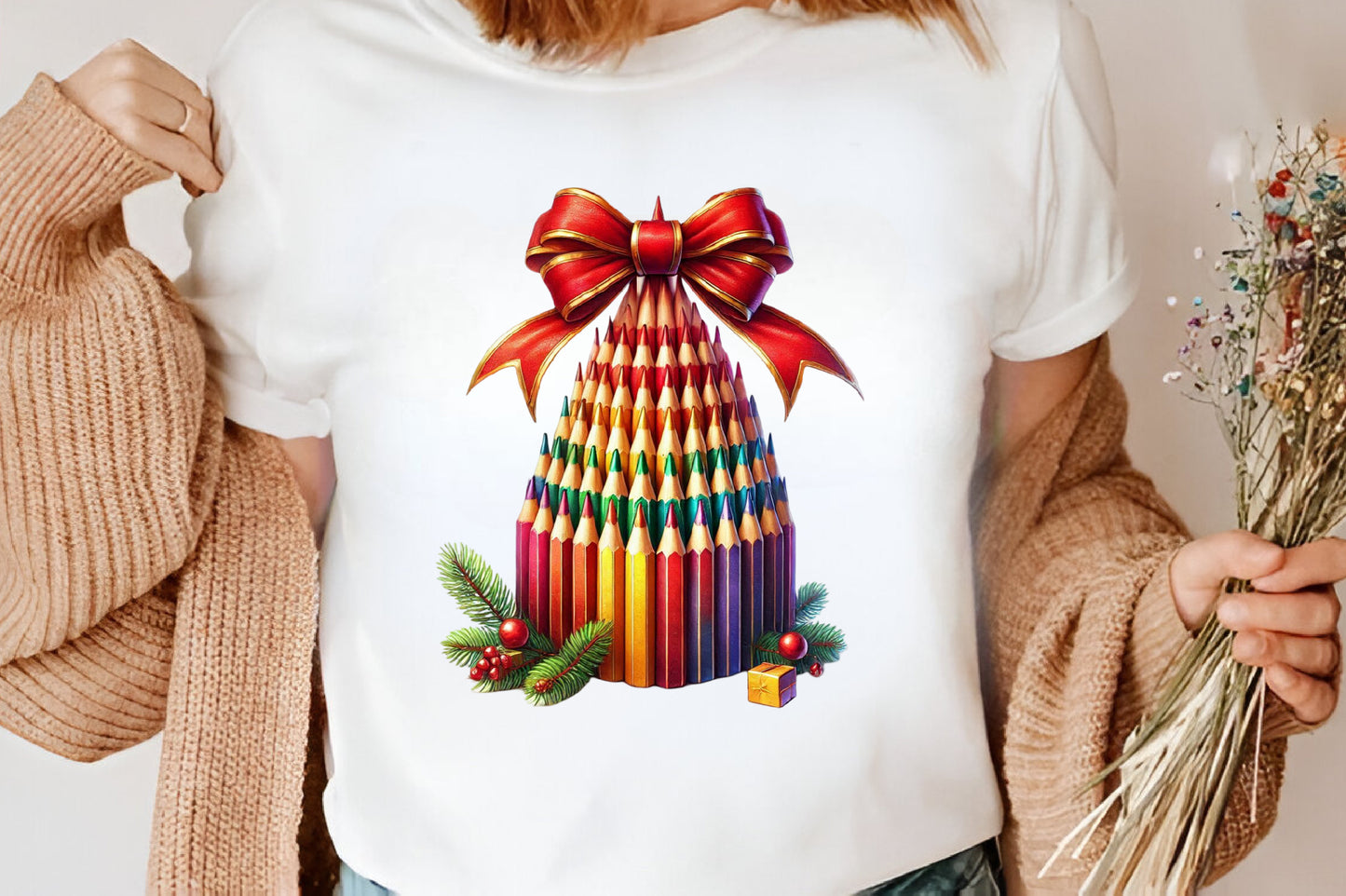Watercolor Christmas Pencil Tree Clipart PNG Bundle | Colorful Pencil Christmas Trees