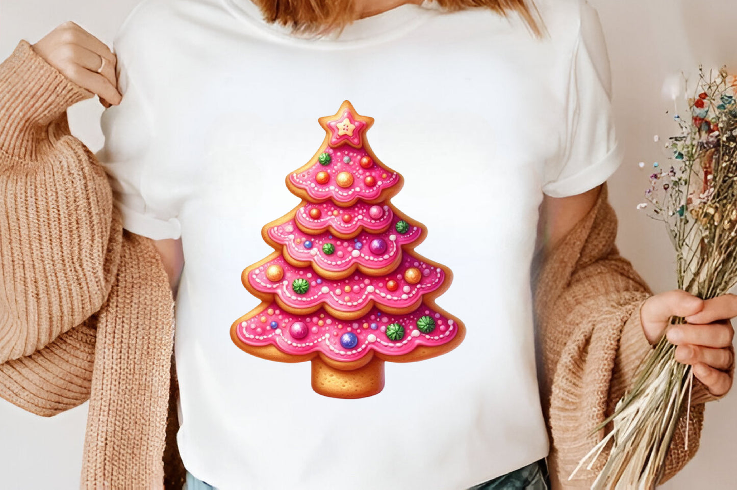 Watercolor Christmas Tree Cookie Clipart PNG Bundle | Cute Pink Christmas Cookie Designs