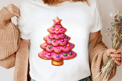 Watercolor Christmas Tree Cookie Clipart PNG Bundle | Cute Pink Christmas Cookie Designs