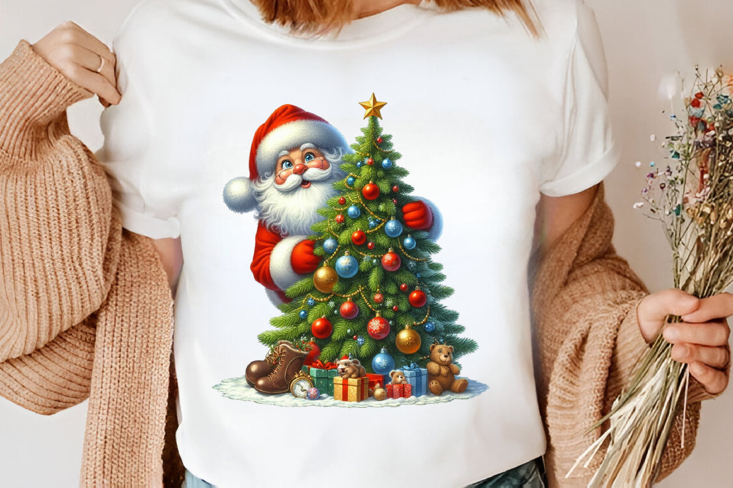 Watercolor Christmas Tree Santa Claus Clipart PNG Bundle | Festive Christmas Tree & Santa Designs