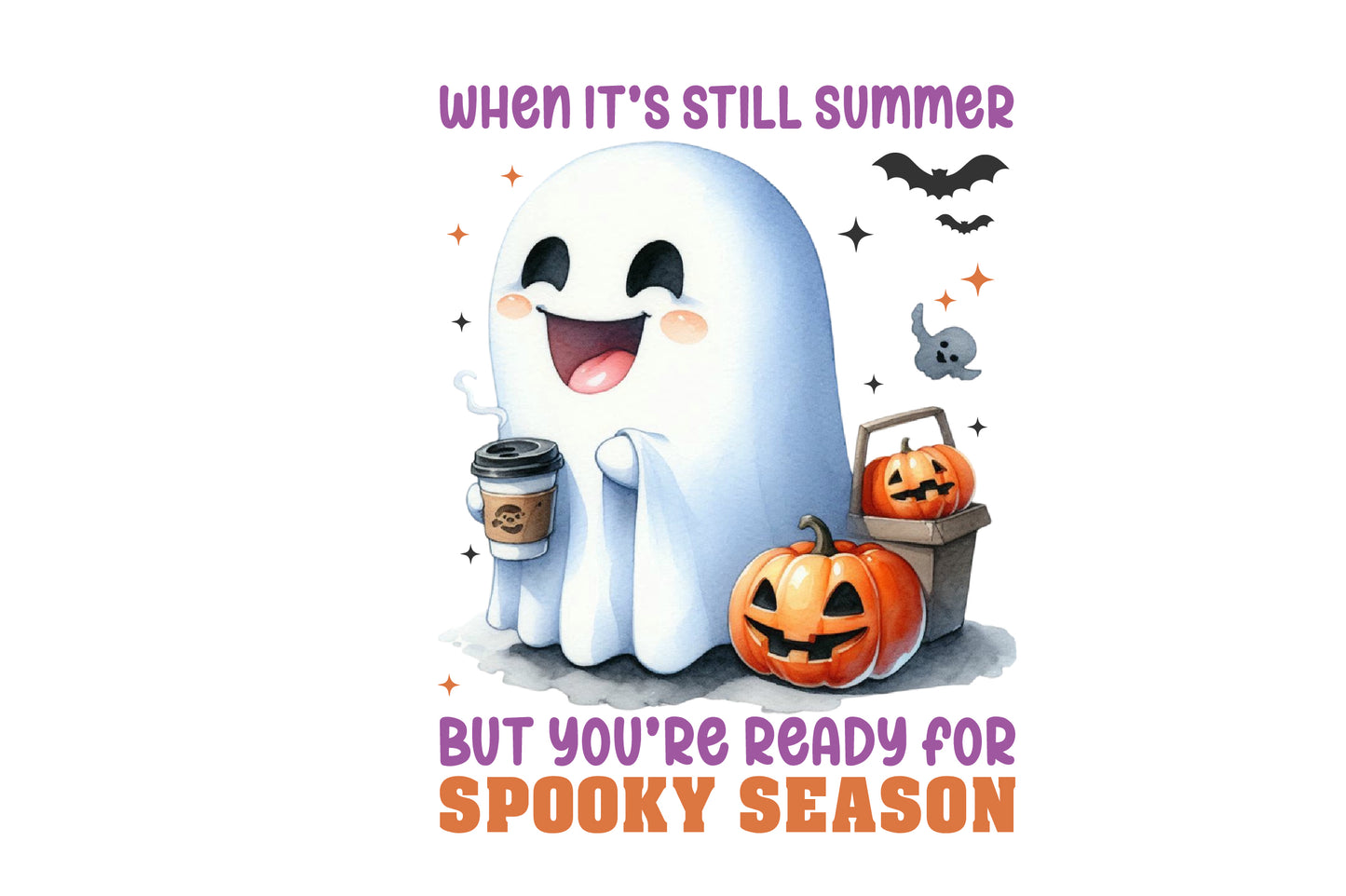 8 Watercolor Halloween Funny Ghost PNG Clipart Bundle Cute Boo