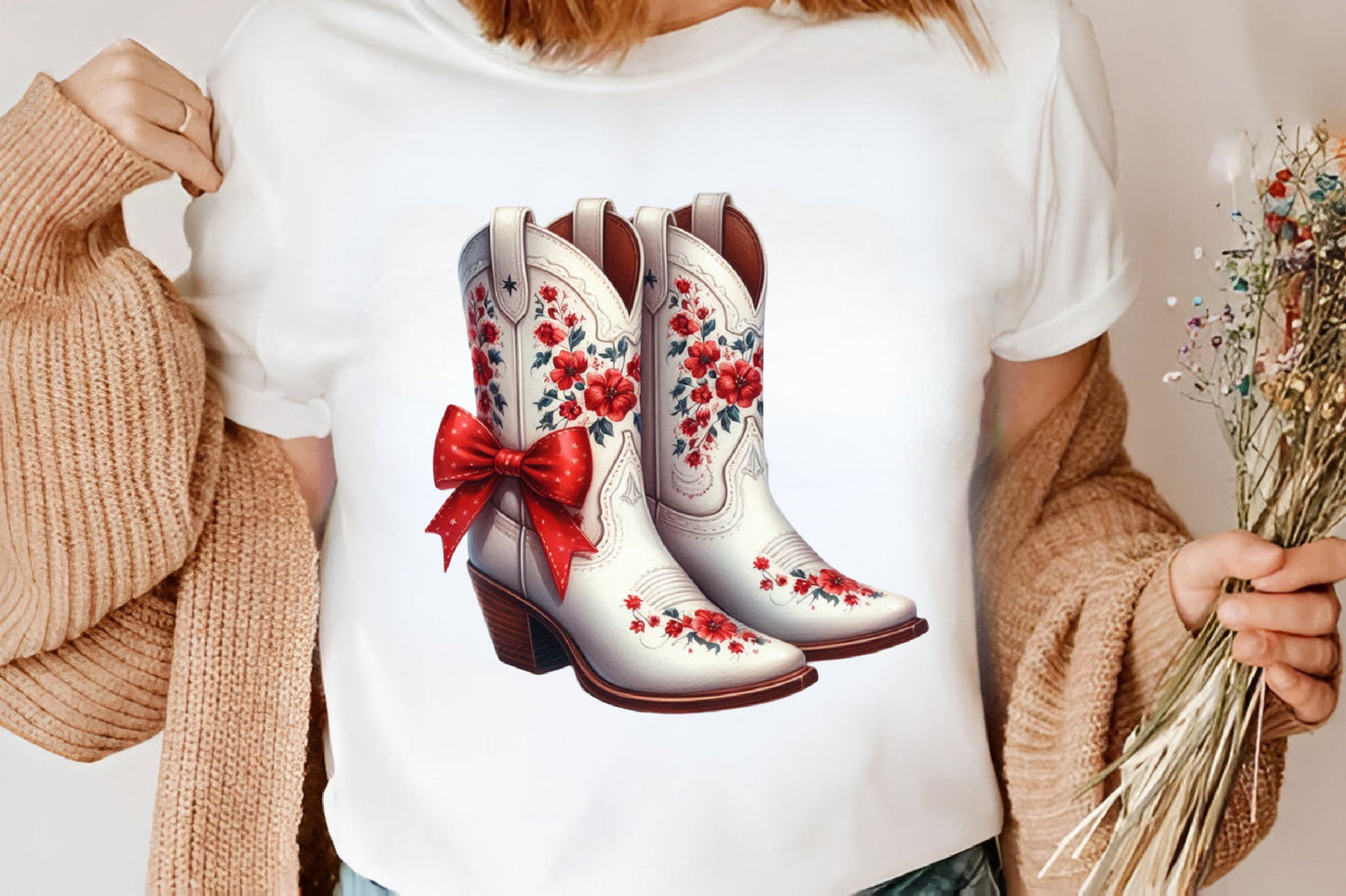 Watercolor Christmas Western Boots Clipart PNG Bundle | Floral Cowboy Boots, Red Bows & Holiday Western Designs
