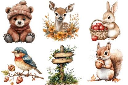 Fall Woodland Animals Clipart PNG Bundle | Cute Autumn Forest Animals | Woodland Creatures Sublimation