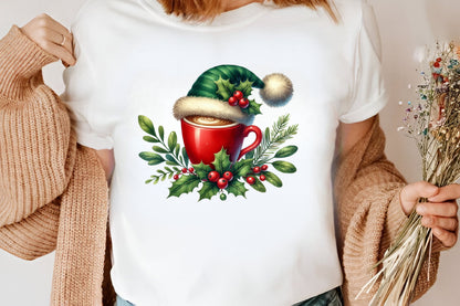 Christmas Coffee Cup Clipart PNG Bundle | Red Coffee Mugs, Santa Hats, Holly Berry & Festive Winter Coffee Designs